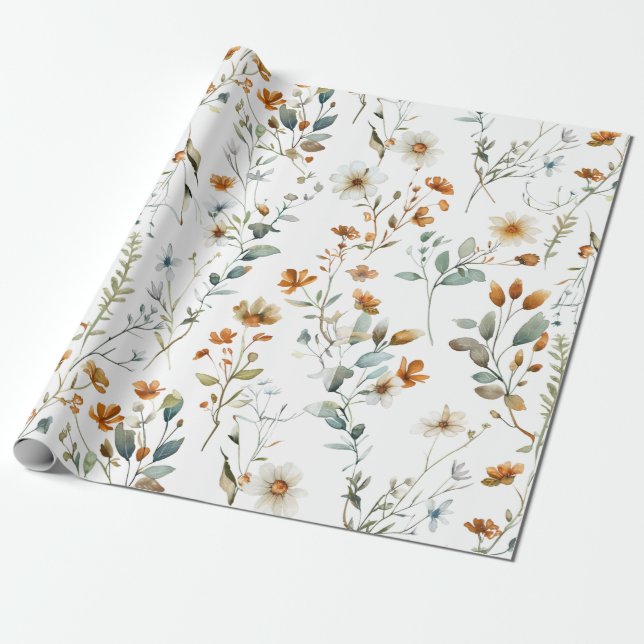 Papier Cadeau Mariage fleur sauvage aquarelle (Déroulé)
