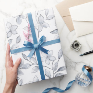 Papier Cadeau Mariage Floral Argenté Élégant