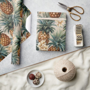 Papier Cadeau Mariage Floral aux Ananas Tropicaux 