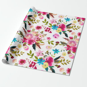 Papier Cadeau Mariage floral bohème chic aquarelle