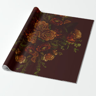 Papier Cadeau Mariage gothique d'automne rustique orange bordeau