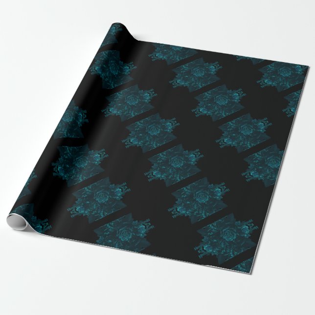 Papier Cadeau Mariage gothique noir Rose turquoise (Déroulé)