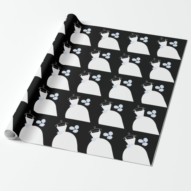 Papier Cadeau Mariage Gown Blue papier d'emballage noir (Déroulé)