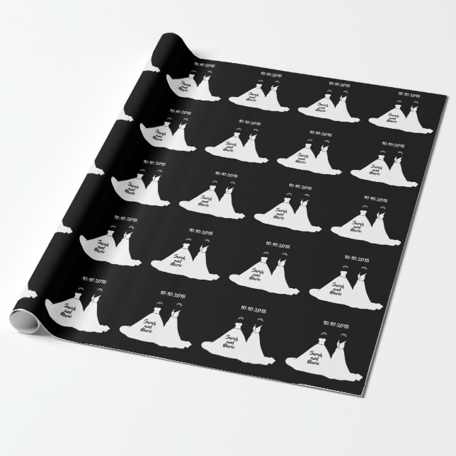 Papier Cadeau Mariage lesbienne gris noir et blanc (Déroulé)