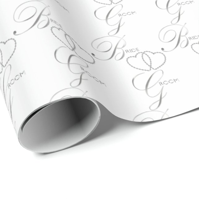 Papier Cadeau Mariage manuscrit de coeur d'argent de jeunes (Coin rond)