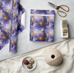 Papier Cadeau Mariage Moderne Minimaliste Or et Violet 