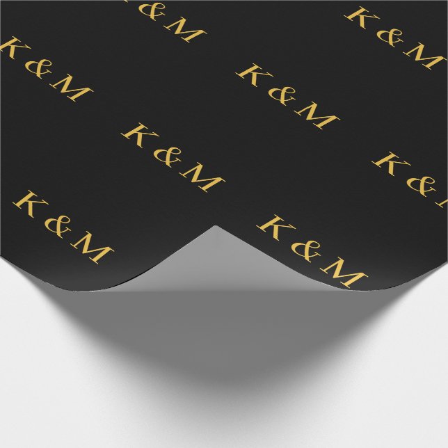 Papier Cadeau Mariage Monogramme Initiales Noir Or Marié Femme (Coin)