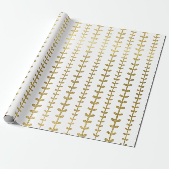 Papier cadeau mariage motif feuille botanique Or C (Déroulé)