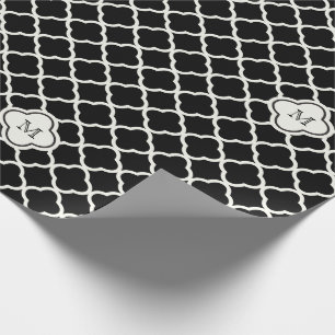 Papier Cadeau Mariage Motif Monogram White & Black Quatrefoil
