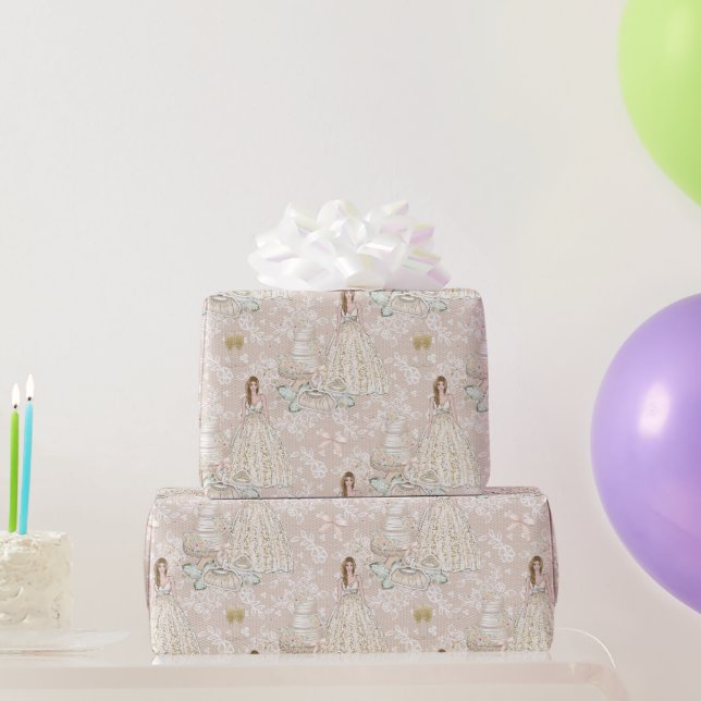 Papier Cadeau Mariage nuptial blanc et or (Cadeaux de fête)
