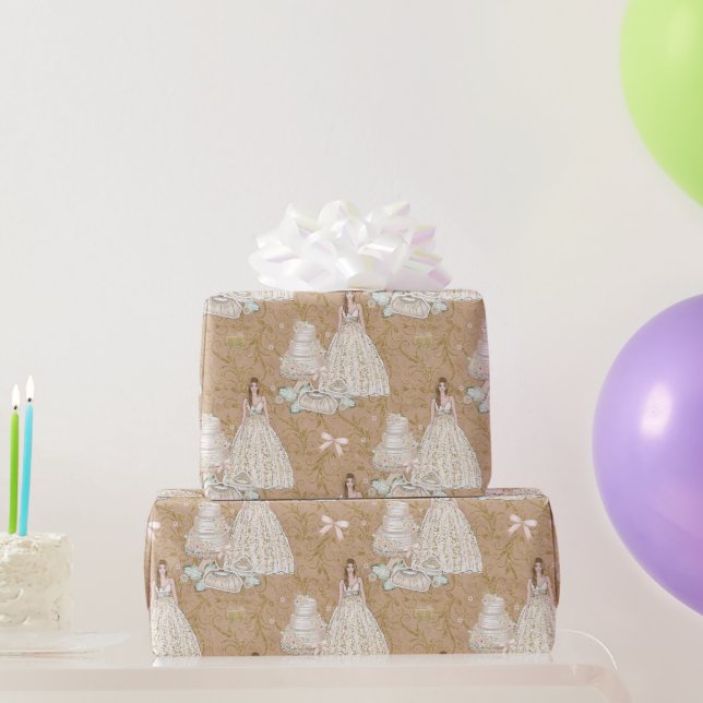 Papier Cadeau Mariage nuptial blanc et or (Cadeaux de fête)
