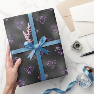 Papier Cadeau Mariage Paillettes Violet Féminin Diamants Noirs B