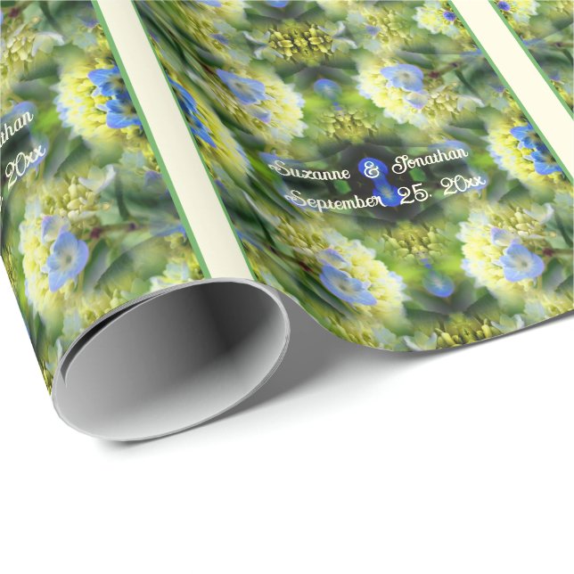 Papier Cadeau Mariage personnalisé Blue Hydrangea (Coin rond)