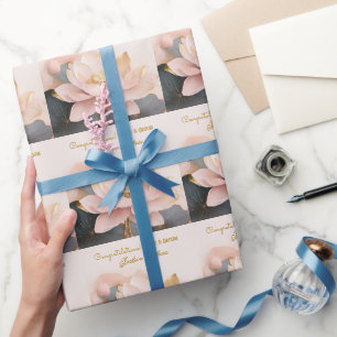 Papier Cadeau Mariage personnalisé Félicitations Lotus Rose !