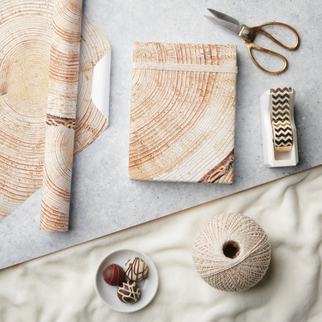 Papier Cadeau Mariage rustique coupe bois (Artisanat)