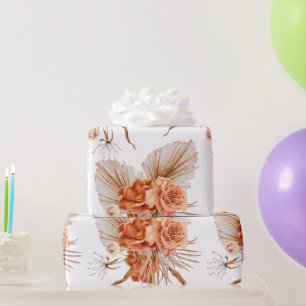 Papier Cadeau Mariage rustique floral orange brûlé bohème