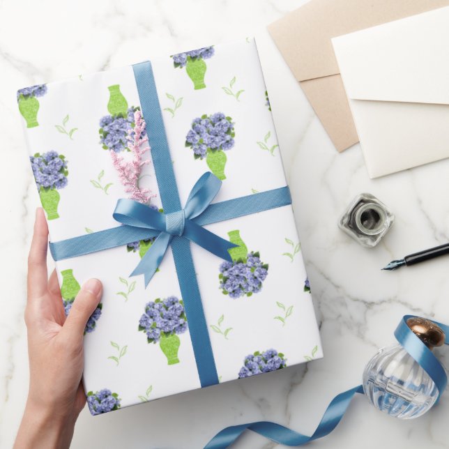 Papier Cadeau Mariage sous la douche d'hortensia bleu motif côti (Cadeaux)