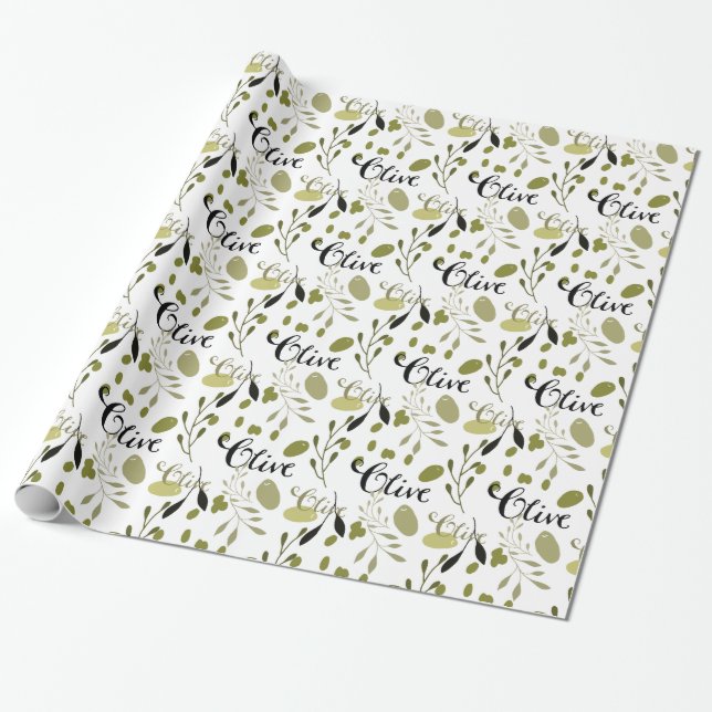 Papier Cadeau Mariage Thème Olives Noires et Vertes (Déroulé)