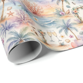 Papier Cadeau Mariage Tropical Romantique Coucher de Soleil Plag