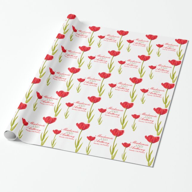 Papier Cadeau Mariage tulipe rouge unique enveloppement personna (Déroulé)