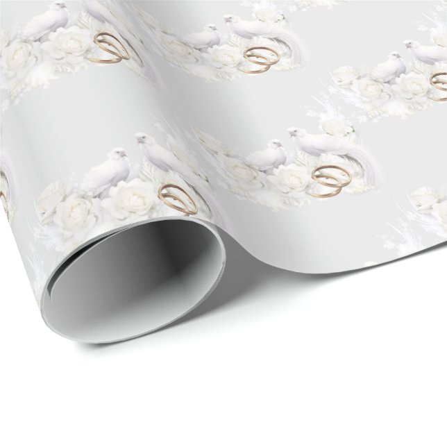 Papier Cadeau Mariages Doses et anneaux sur argent (Coin rond)