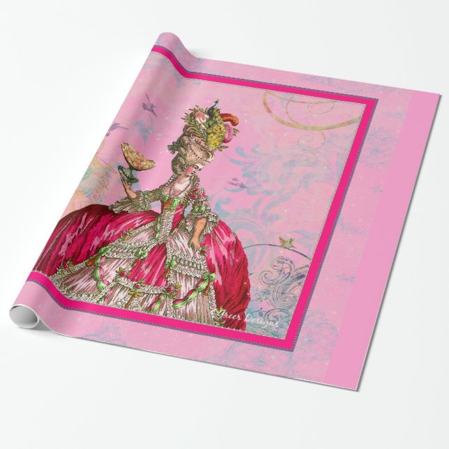 Papier Cadeau Marie Antoinette Gâteaux et paons (Déroulé)