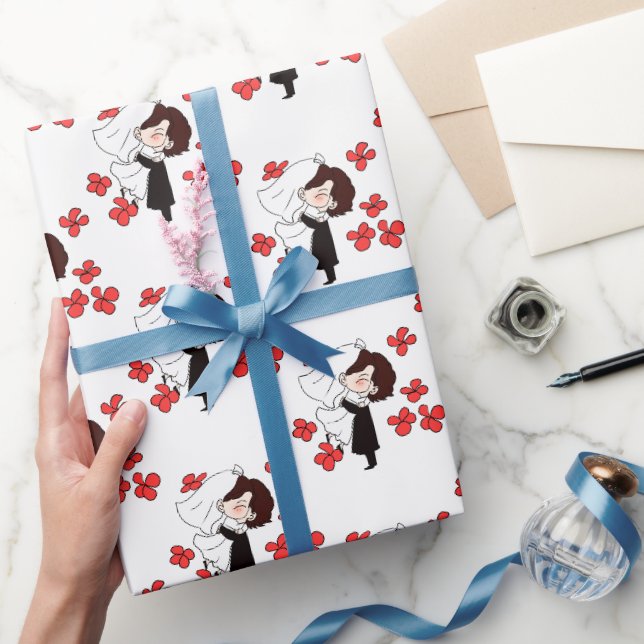 Papier Cadeau Mariée et chambre avec fleurs (Cadeaux)
