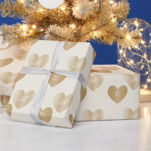 Papier Cadeau Mariée et chambre personnalisée Coeurs d'or, Crème