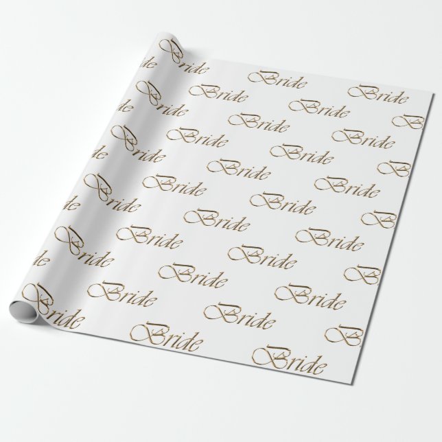 Papier Cadeau Mariée or et blanc motif calligraphique élégant ch (Déroulé)