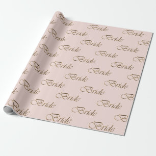 Papier Cadeau Mariée rose blush or motif calligraphie élégant 