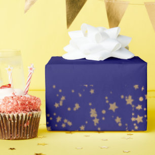 Papier Cadeau Marine bleu avec étoiles or double joint anniversa