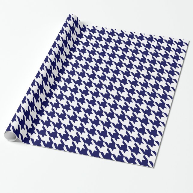 Papier Cadeau Marine Bleu Blanc immense Houndstooth (Déroulé)