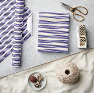 Papier Cadeau Marine bleu et beige cinq bandes motif