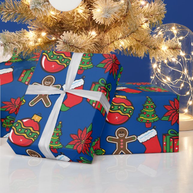 Papier Cadeau Marine Bleu Ornements Noël Cadeaux de Noël Envelop (Vacances)