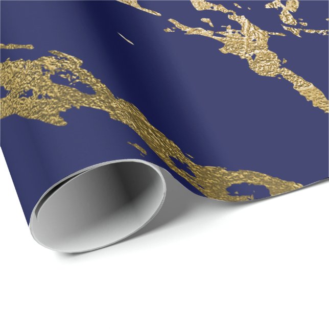 Papier Cadeau Marine bleue Or Marble Shiny Glam (Coin rond)