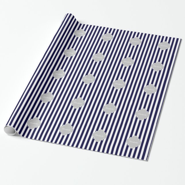 Papier Cadeau Marine Blue White Stripe (Déroulé)