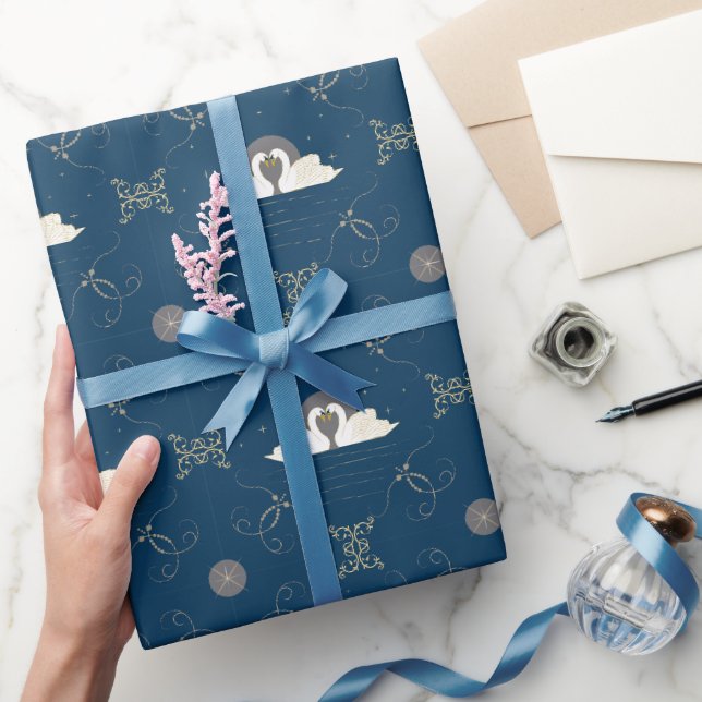 Papier Cadeau Marine et Cygnes d'or en amour Quatrefoil cadeau (Cadeaux)