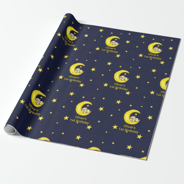 Papier Cadeau Marine Gold Twinkle Little Star Personnalisé (Déroulé)