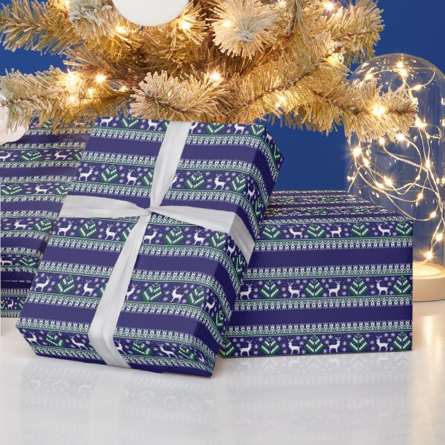 Papier Cadeau Marine Green and White Fair Isle Christmas (Vacances)