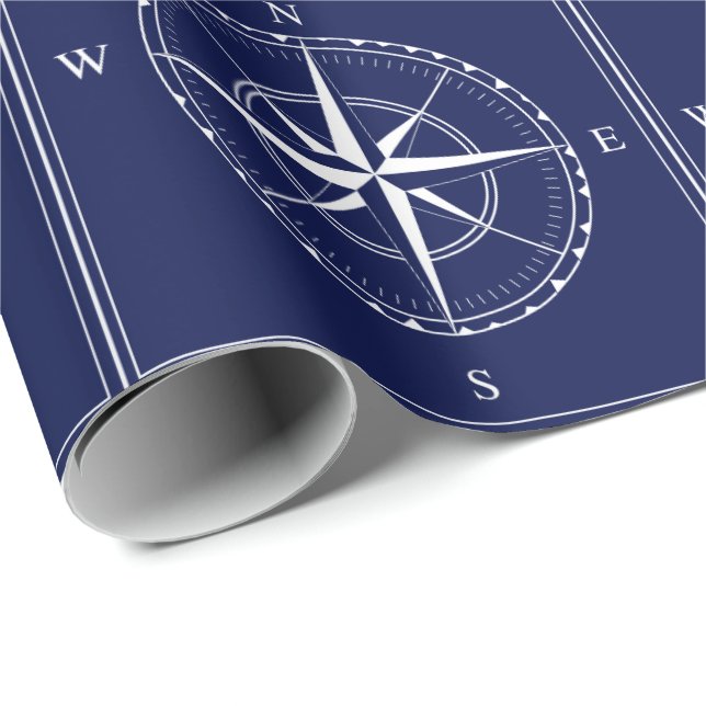 Papier Cadeau Marine Nautique Bleu Blanc Vieux Bateau Conception (Coin rond)