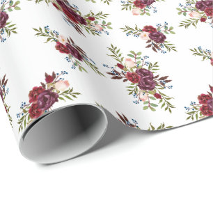 Papier Cadeau Marine + Papier d'enveloppement Floral Bourgogne