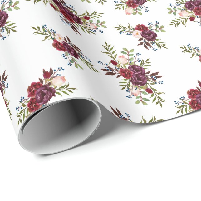 Papier Cadeau Marine + Papier d'enveloppement Floral Bourgogne (Coin rond)