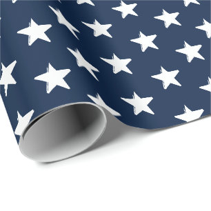 Papier Cadeau Marine patriotique bleu blanc étoiles motif moder