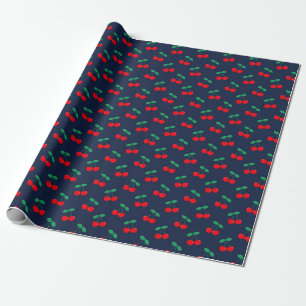 Papier Cadeau Marine & Red Cute Summer Red Cherries