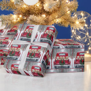 Papier Cadeau Marionnettes Golden Retriever De Noël En Camion Ro