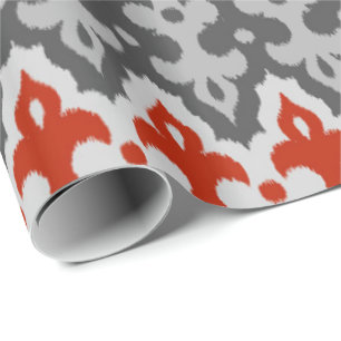 Papier Cadeau Marocain Ikat Damask, Graphite Grey et Rouge