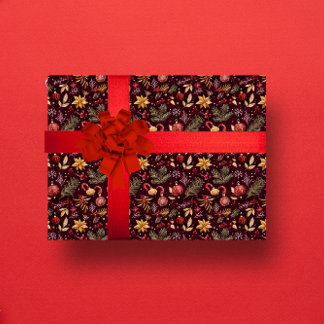 PAPIER CADEAU MAROON CHRISTMAS DÉCORATION BOTENIQUE FESTIVE