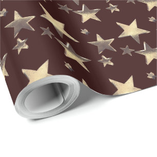 Papier Cadeau Maroon Christmas Stars Motif Ajouter un nom
