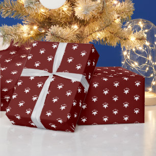Papier Cadeau Maroon de Noël blanc flèches de neige étoiles
