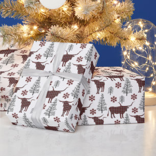 Papier Cadeau Maroon et Buffalo gris Plaid Longhorn Motif